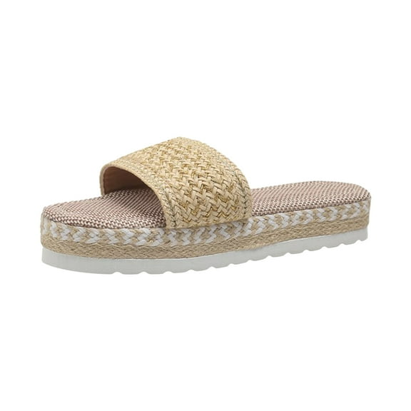 Htigea Women's Sandals Braided Strap Flatform Slide Open Toe Casual Summer Beach Outdoor Wedge Woven Slip On Flat Sandals Casual Summer Sandals