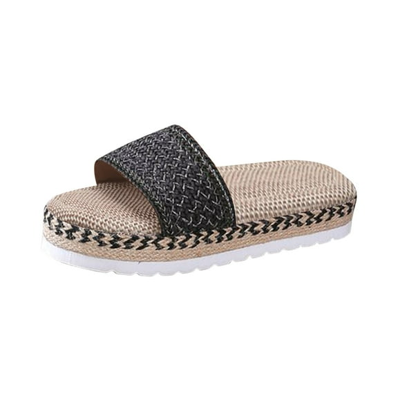 Htigea Women's Sandals Braided Strap Flatform Slide Open Toe Casual Summer Beach Outdoor Wedge Woven Slip On Flat Sandals Casual Summer Sandals