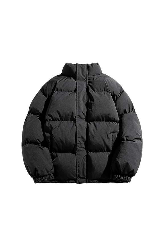 Puffer Jacket for Men Plus Size Winter Waterproof Down Coats Full Zip Stand Collar Jackets Casual Loose Warm Coat Streetwear Outwear Black L