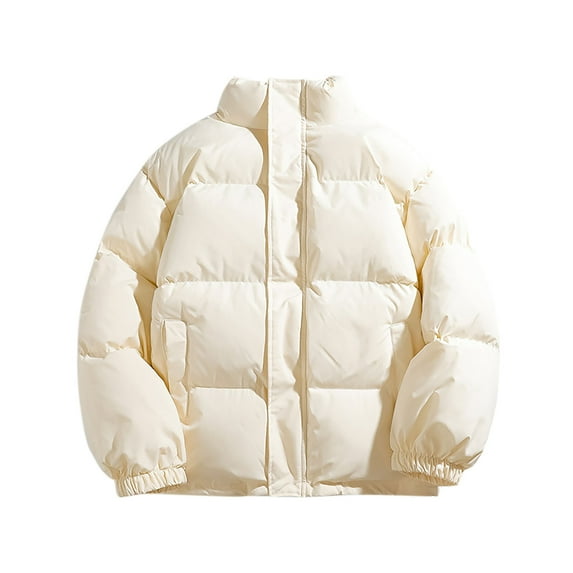 Htigea Puffer Jacket for Men Plus Size Winter Waterproof Down Coats Full Zip Stand Collar Jackets Casual Loose Warm Coat Streetwear Outwear White XL