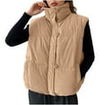 thumbnail image 1 of Htigea Puffer Vest for Women Corduroy Sleeveless Stand Collar Gilet Full Zip Warm Waistcoat Jackets with Pockets Khaki L, 1 of 9