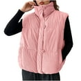 thumbnail image 1 of Htigea Puffer Vest for Women Corduroy Sleeveless Stand Collar Gilet Full Zip Warm Waistcoat Jackets with Pockets Pink L, 1 of 8