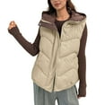 thumbnail image 1 of Htigea Puffer Vest for Women Lightweight Sleeveless Jacket Casual Zip Up Hooded Coats Fall Winter Quilted Outerwear with Pockets Khaki M, 1 of 7