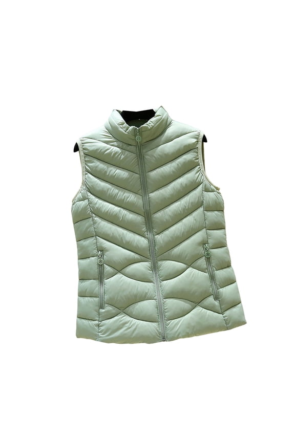 Puffer Vest for Women Sleeveless Zip Up Outerwear Stand Collar Quilted Vest Warm Winter Jackets Coats with Pocket Green XL