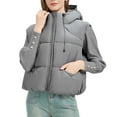 thumbnail image 1 of Htigea Puffer Vest for Women Solid Sleeveless Hooded Jackets with Pockets Warm Fall Winter Vests Coat Gray L, 1 of 9