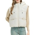 thumbnail image 1 of Htigea Puffer Vest for Women Solid Sleeveless Hooded Jackets with Pockets Warm Fall Winter Vests Coat White XL, 1 of 9