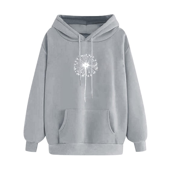 Htigea Pullover Hoodies for Women Funny Graphic Long Sleeve Sweatshirts | Fashion 2026, Drawstring Hooded, Pocket, Loose Fit, Fall Winter, Casual Holiday Tops Gray M