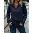 thumbnail image 1 of Htigea Quarter Zip Sweatshirt for Women Textured Stand Collar Pullover Casual Loose Fit Tops 2026 Fall Outfits Blue S, 1 of 7