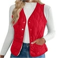 thumbnail image 1 of Htigea Quilted Fleece Vest for Women Lightweight Snap Button V-Neck Jacket Fall Gilet Winter Warm Inner Layer Vests with Pockets Red L, 1 of 9