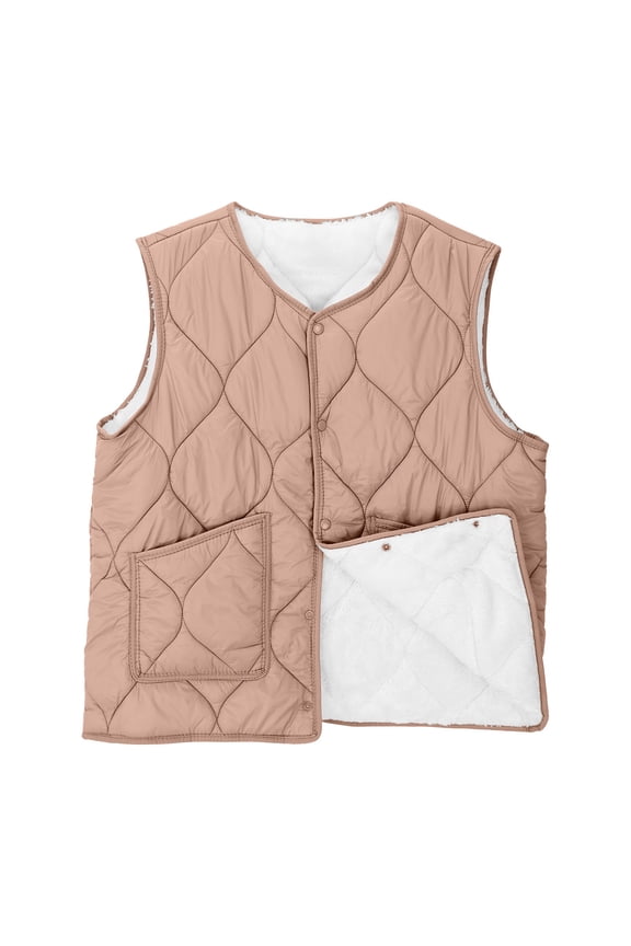 Quilted Puffer Vest for Women Spring Fall Sleeveless Jackets Casual Snap Button Vests Winter Warm Waistcoat with Pockets Watermelon Red M