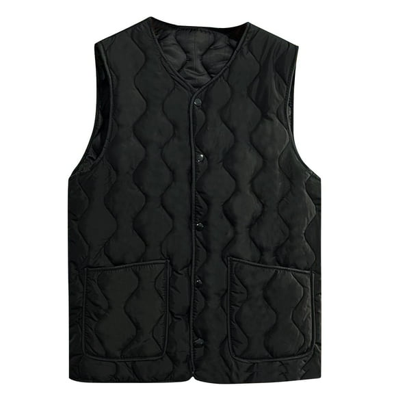 Htigea Quilted Vest for Women Plain Snap Button Sleeveless Jackets Winter Lightweight Body Warmer Gilet with Pocket Black XXL
