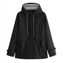 Htigea Rain Jacket for Women Fall Lightweight Waterproof Raincoat Windbreaker Outdoor Hooded Trench Coat Black 2XL