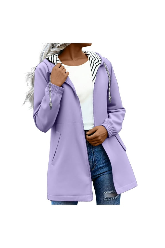 Rain Jacket for Women Plus Size Waterproof Windbreaker Outdoor Hiking Hooded Raincoat Coats with Pockets Purple L