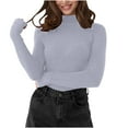 thumbnail image 1 of Htigea Ribbed Sweaters for Women Elegant Mock Neck Pullover Stretch Slim Fit Knitted Base Layer Tops Gray Free Size, 1 of 8