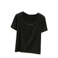 thumbnail image 1 of Htigea Ribbed T-Shirts for Women Short Sleeve Square Neck Tees Summer Slim Fitted Going Out Tops Black XXL, 1 of 5