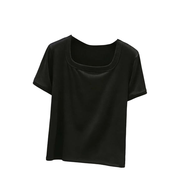 Htigea Ribbed T-Shirts for Women Short Sleeve Square Neck Tees Summer Slim Fitted Going Out Tops Black XXL