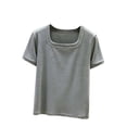 thumbnail image 1 of Htigea Ribbed T-Shirts for Women Short Sleeve Square Neck Tees Summer Slim Fitted Going Out Tops Gray M, 1 of 9