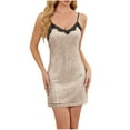 thumbnail image 1 of Htigea Sequin Mini Dresses for Women Spaghetti Straps Lace V Neck Cocktail Dress Glitter Sparkly Party Club Tank Dresses Beige,M, 1 of 8
