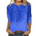 thumbnail image 1 of Htigea Sequin Shirts for Women 3/4 Length Sleeve Crewneck Pullover Tunic Top Sparkle Holiday Party Blouses Dark Blue S, 1 of 5