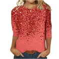 thumbnail image 1 of Htigea Sequin Shirts for Women 3/4 Length Sleeve Crewneck Pullover Tunic Top Sparkle Holiday Party Blouses Red 3XL, 1 of 5