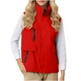 thumbnail image 1 of Htigea Sleeveless Jackets for Women Waterproof Hiking Travel Vest Zip Up Stand Collar Outerwear Fall Winter Puffer Coats with Pockets Red XL, 1 of 6
