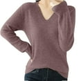 thumbnail image 1 of Htigea Soft Sweaters for Women Solid V Neck Jumpers Casual Long Sleeve Pullover Sweater Tops Purple M, 1 of 7