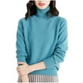 thumbnail image 1 of Htigea Solid Sweater for Women High Neck Raglan Long Sleeve Tops Ribbed Knit Pullover Dressy Work Jumper Sweaters Sky Blue S, 1 of 3