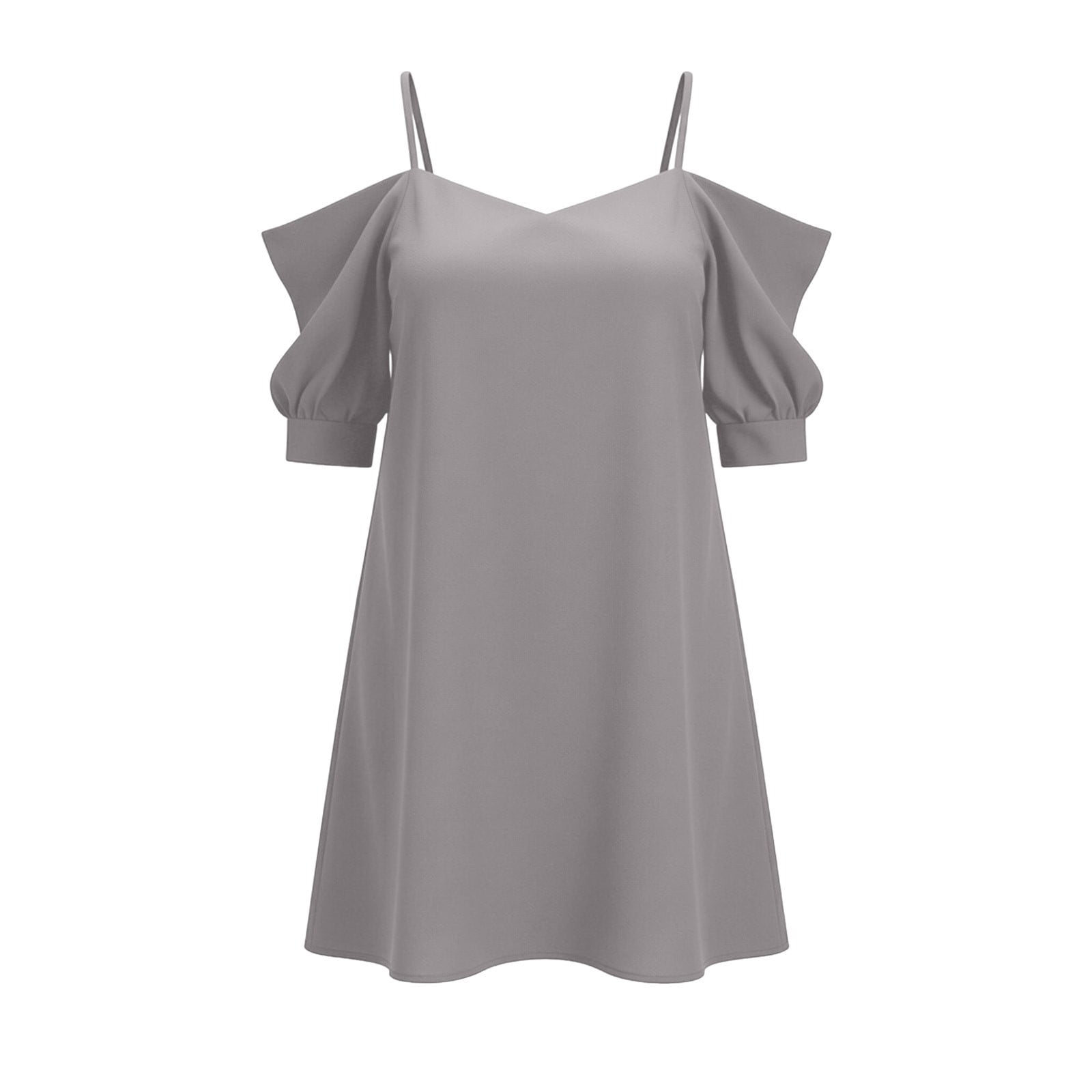 cold shoulder dress grey Htigea Spaghetti Straps Mini for Women Chiffon Short Sleeve Summer Work Office Dresses Light Purple M LowStock:44232287813683