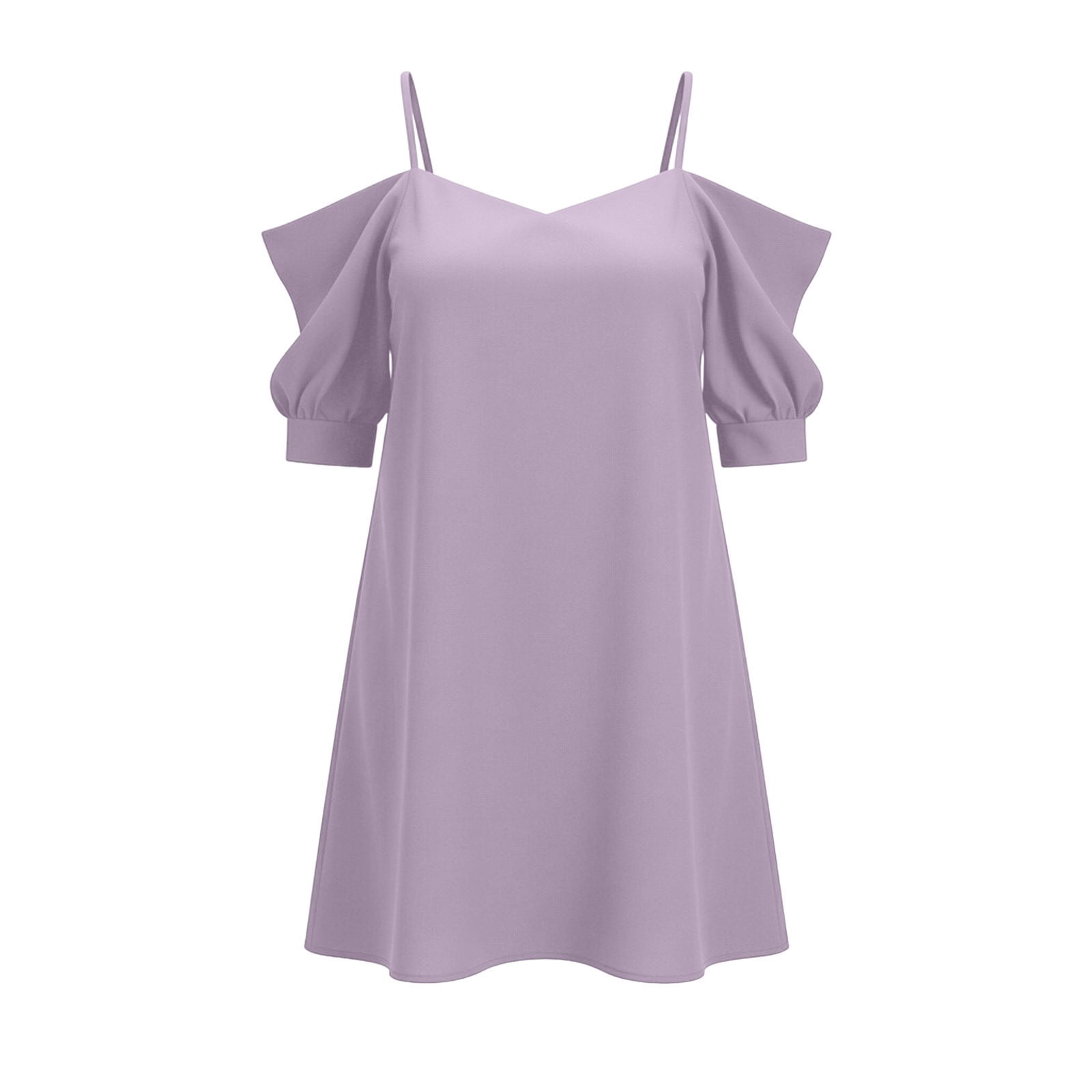Htigea Spaghetti Straps Cold Shoulder Mini Dress for Women Chiffon Short Sleeve Summer Work Office Dresses Light Purple M