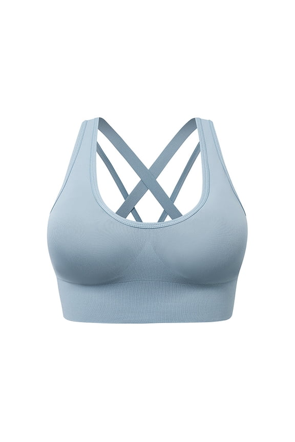Sports Bras for Women Crisscross Back Yoga Workout Bralettes Quick Dry Running Fitness Underwear with Pad Light Blue XXXL