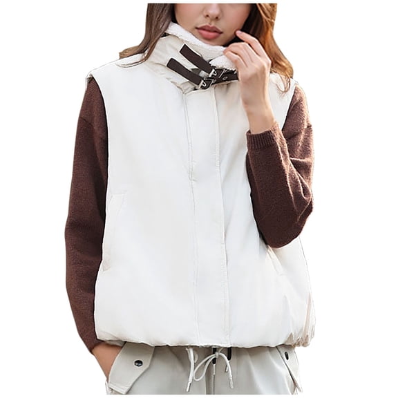 Htigea Stand Collar Vest for Women Lightweight Puffer Sleeveless Jacket Fall Gilet Winter Warm Coats White L