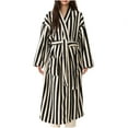 thumbnail image 1 of Htigea Striped Robe for Women Fleece Long V-Neck Bathrobe Winter Warm Maxi Shower Robes Soft Comfy Loungewear Nightgown Black,M, 1 of 3