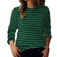 thumbnail image 1 of Htigea Striped Shirts for Women Crewneck Long Sleeve Tops Casual Everyday Tees Pullovers Green XL, 1 of 6