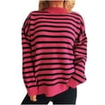 thumbnail image 1 of Htigea Striped Sweaters for Women Mock Neck Long Sleeve Pullover Casual Loose Knit Tops Preppy Fall Trendy Jumper Hot Pink L, 1 of 5