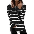 thumbnail image 1 of Htigea Striped Sweatshirt for Women Crewneck Long Sleeve Casual Loose Tunic Tops Fall Everyday Sweatshirt Black S, 1 of 5