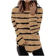 thumbnail image 1 of Htigea Striped Sweatshirt for Women Crewneck Long Sleeve Casual Loose Tunic Tops Fall Everyday Sweatshirt Khaki S, 1 of 5