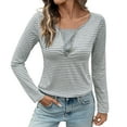 thumbnail image 1 of Htigea Striped T-Shirts for Women Slim Fit Long Sleeve Top Lightweight Fall Base Layer Shirt Gray XS, 1 of 9