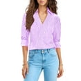 thumbnail image 1 of Htigea Striped Tops for Women 3/4 Length Sleeve Dressy V Neck Collared Shirts Trendy Office Work Blouses Purple XXL, 1 of 7