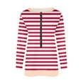 thumbnail image 1 of Htigea Striped Womens Sweatshirts Half Zip Up Long Sleeve Casual Loose Fit Pullover Tops Cute Preppy Sweatshirts for Teen Girls Red L, 1 of 3