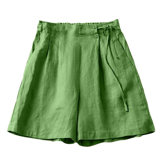 Htigea Summer Baggy Shorts for Women Cotton Linen Elastic Waist Shorts with Pockets Casual Loose Fit Short Pants Solid Color Beach Shorts Green XL