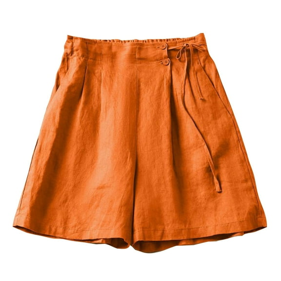 Htigea Summer Baggy Shorts for Women Cotton Linen Elastic Waist Shorts with Pockets Casual Loose Fit Short Pants Solid Color Beach Shorts Orange M