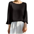 thumbnail image 1 of Htigea Summer Crew Neck 3/4 Sleeve Tees for Women Loose Satin T-Shirt Work Tops Dressy Business Blouse Black,2XL, 1 of 3