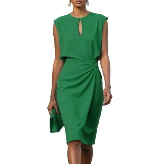 Htigea Summer Satin Dresses for Women Cutout Crewneck Sleeveless Ruched Dress Elegant Formal Evening Dresses Green XXL