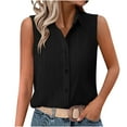 thumbnail image 1 of Htigea Summer Sleeveless Shirts for Women Button Down Lapel Business Tops Solid Color Lightweight Black,S, 1 of 7
