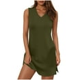 thumbnail image 1 of Htigea Summer V-Neck Dress for Women Sleeveless Side Split Mini Dress Casual Comfortable Beach Home Dresses Army Green,S, 1 of 6