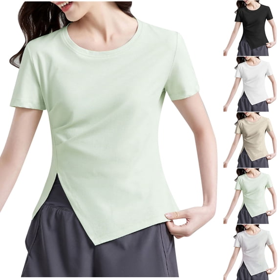 Htigea Summer Women Casual Short Sleeve Tops T-Shirts Tees with Side Split White,2XL