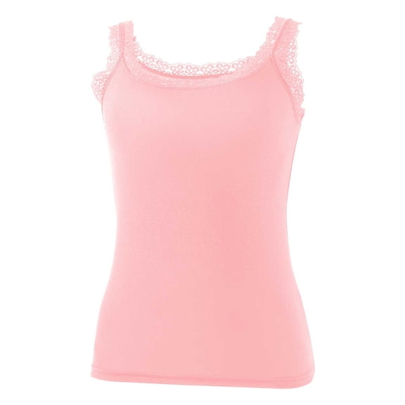 Htigea Summer Women's Slim Fit Tank Top Lace Patchwork Sleeveless Camisole Stretch Base Layer Shirts Pink M