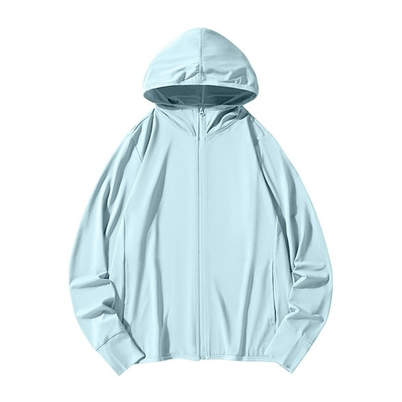 Htigea Sun Hoodies for Women UPF 50  Long Sleeve Top Full Zip Up UV Protection Sport Coats Quick Dry Outdoor Active Sweatshirts with Pockets Light Blue XXL