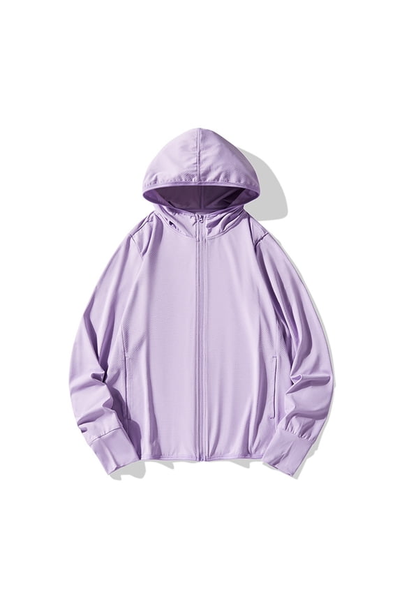 Sun Hoodies for Women UPF 50+ Long Sleeve Top Full Zip Up UV Protection Sport Coats Quick Dry Outdoor Active Sweatshirts with Pockets Purple XXXL