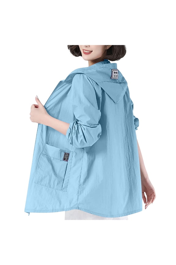 Sun Jackets for Women UV Sun Protection Hoodies UPF 50+ Lightweight Swim Beach Vacation Coats Hiking Outdoor Wear Blue M